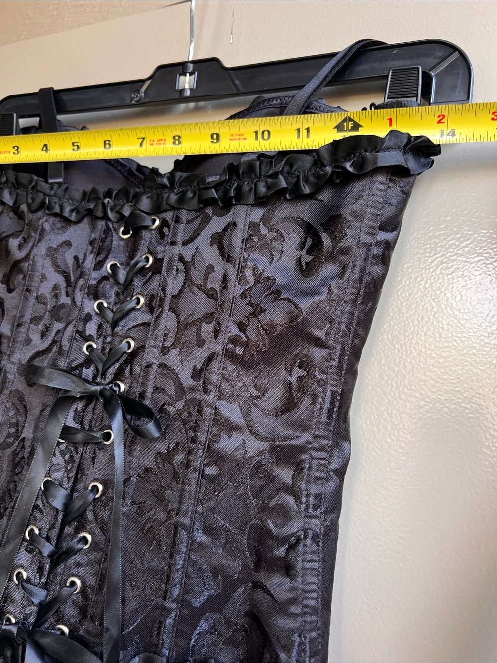 Gothic Black Brocade Corset XS Romantic Top Adjustable Lace Up Bustier Festival - Picture 10 of 16